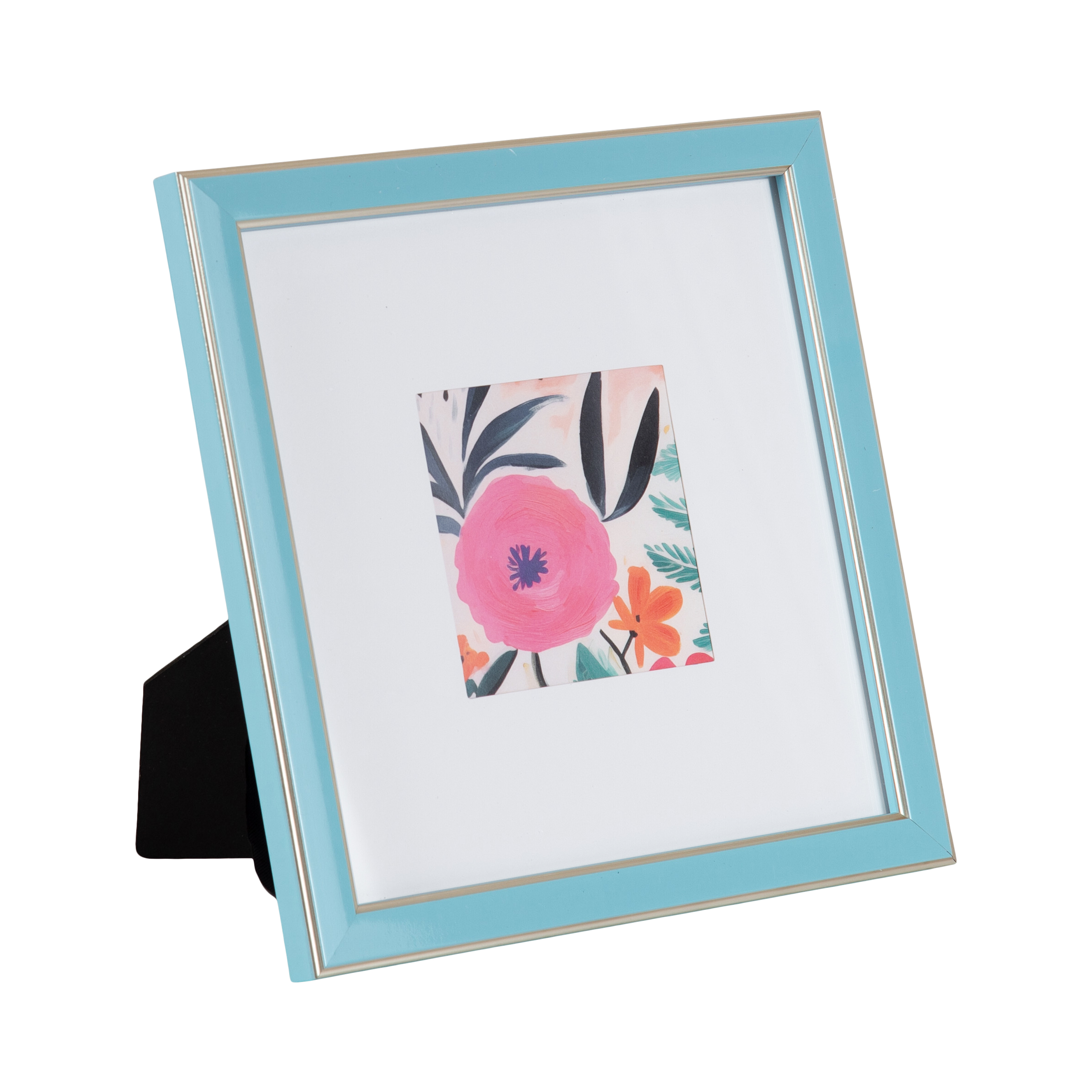 DesignOvation 8x8 Matted for 4x4 Blue/Champagne Decorative Tabletop Picture Frame