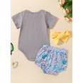 thumbnail image 3 of Bagilaanoe 3pcs Newborn Baby Girl Short Pants Set Short Sleeve Letter Print Romper Tops + Shorts + Headband 3M 6M 9M 12M 18M Infant Casual Summer Outfits, 3 of 9