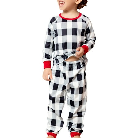 

Eyicmarn Family Matching Christmas Pajamas Baby Romper/Plaid Print Round Neck Long Sleeve Tops + Elastic Waist Long Pants Sleepwear Set