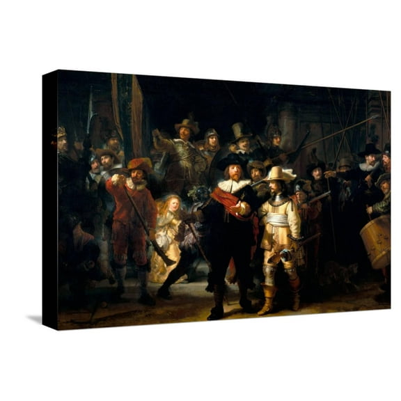 Art.com The Night Watch Stretched Canvas Print Wall Art by Rembrandt van Rijn, 18" x 12"