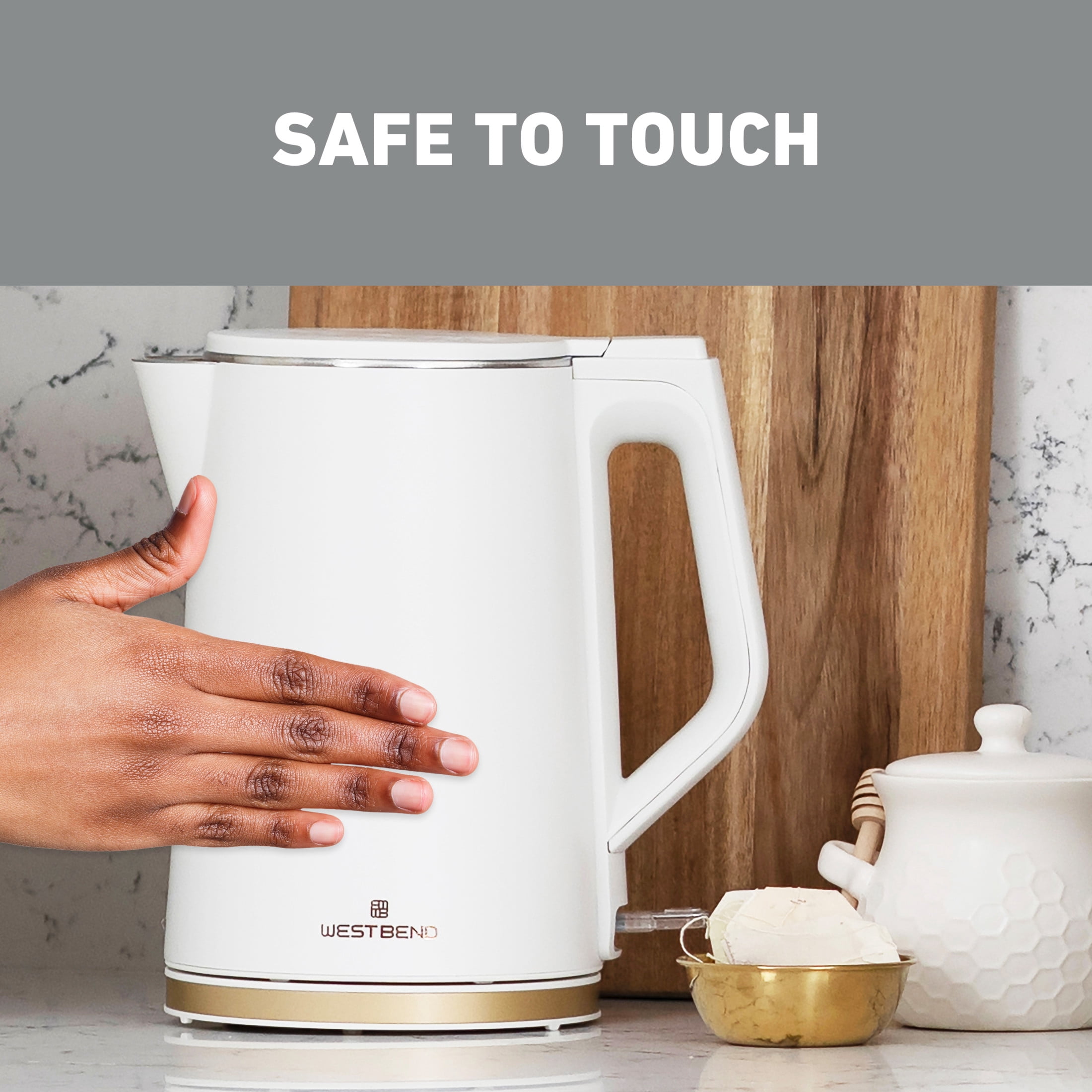 West Bend Timeless Electric Kettle, 1.5 Liter Capacity, in White/Gold (KTWB2LWG13)