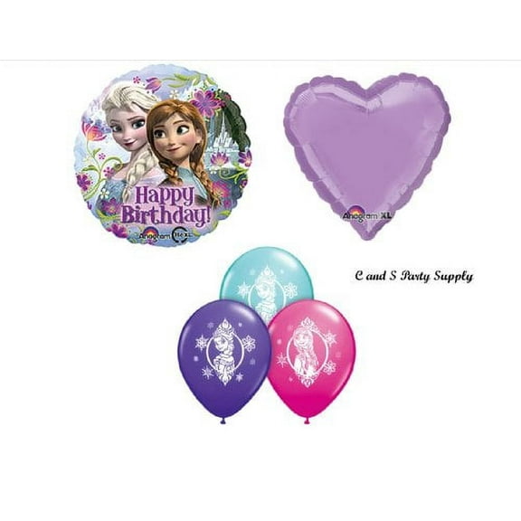 5 pc. Frozen Anna & Elsa Purple BIRTHDAY PARTY Balloons Decorations Supplies