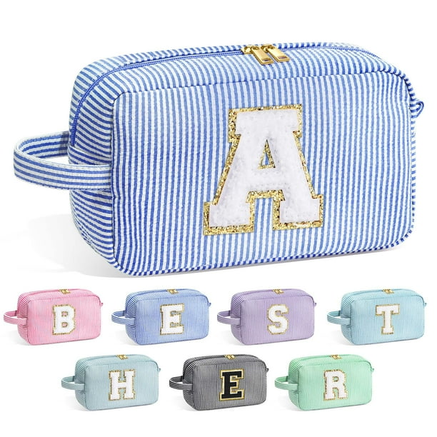 Bolsa de cosméticos YOOLIFE con la letra inicial A azul para niñas de 3 a 14 años