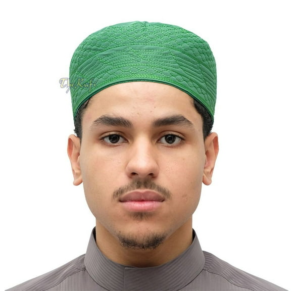 Medina Green Embroidered Cotton Kufi Muslim Kufi Takke Peci Kofia Hat