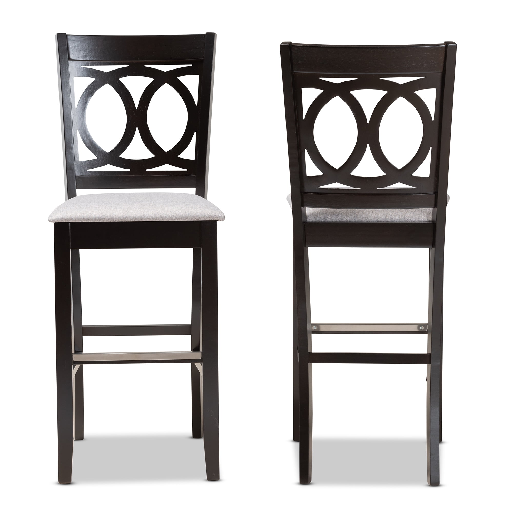 Baxton Studio Carson Modern and Contemporary Grey Fabric Upholstered and Espresso Brown Finished Wood 2-Piece Bar Stool Set