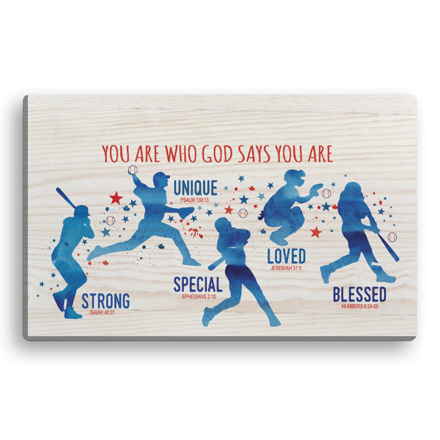 Personalized Planet You Are What God Says You Are Inspiring Baseball Player Canvas Wall Art with Custom Name Printed | Ready to Hang in Boys Bedroom | 10x16