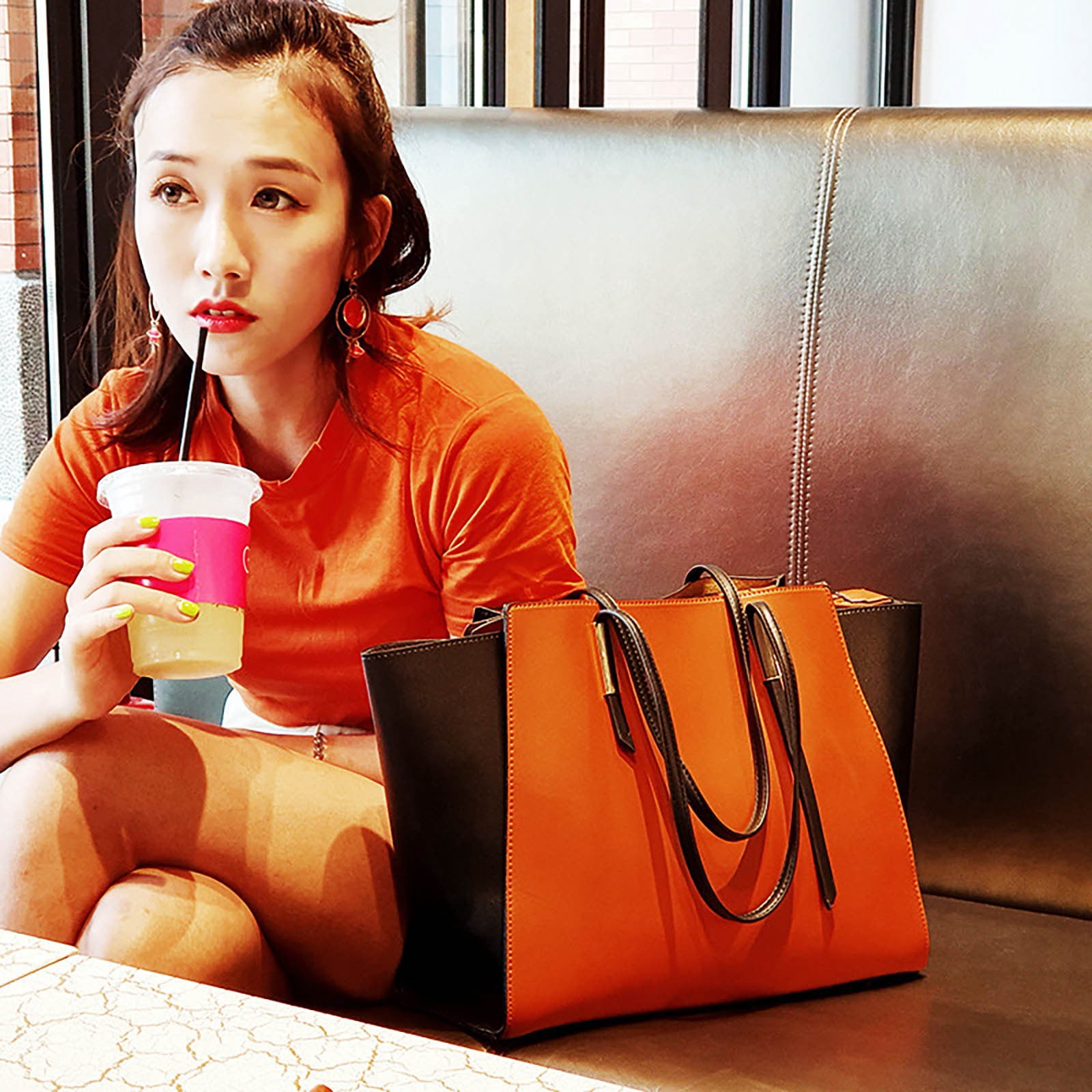 ZTTD Women's Tote Bags Fashion Lady Leather Three Piece Shoulder Bag Wallet Shoulder Bag Portable Crossbody Bag Women's Bag