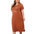 thumbnail image 1 of Women's Plus Size Nightgown Cat Print with Pocket Sleep Dress Sleepwear Caramel 2X, 1 of 5