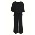 thumbnail image 2 of Kaemgyyd Women Fall Fashion 2 Piece Outfits Half Sleeve T Shirts and Soft Drawstring Wide Leg Trousers Matching Lounge Sets Tracksuit, 2 of 3