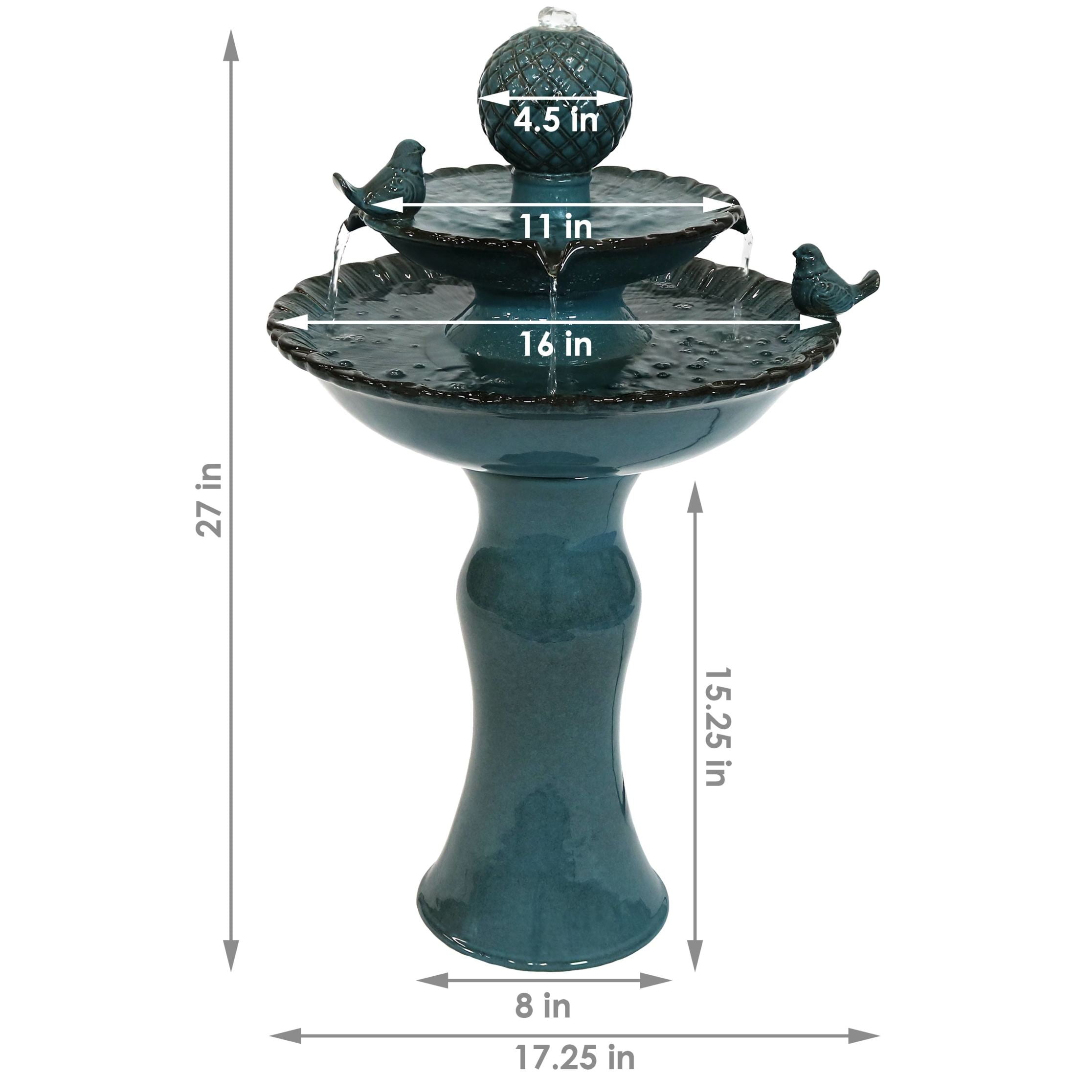 Sunnydaze Resting Birds Contemporary Blue Ceramic 2-Tiered Outdoor Water Fountain