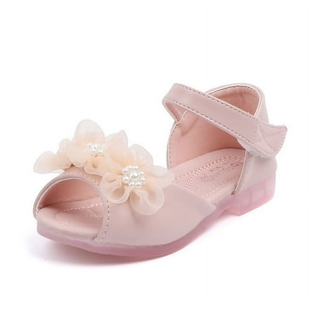 

Korean style children‘s peep toe sandals girls‘ Pearl Flower Princess sandals Crystal bottom sandals soft bottom foreign trade Wholesale