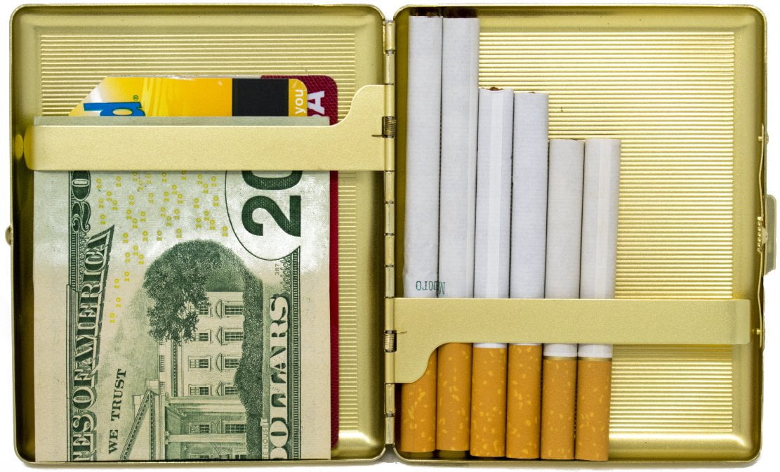 Set of 2 Metal-Plated 100s Cigarette Case & Stash Box (Gold Classic)