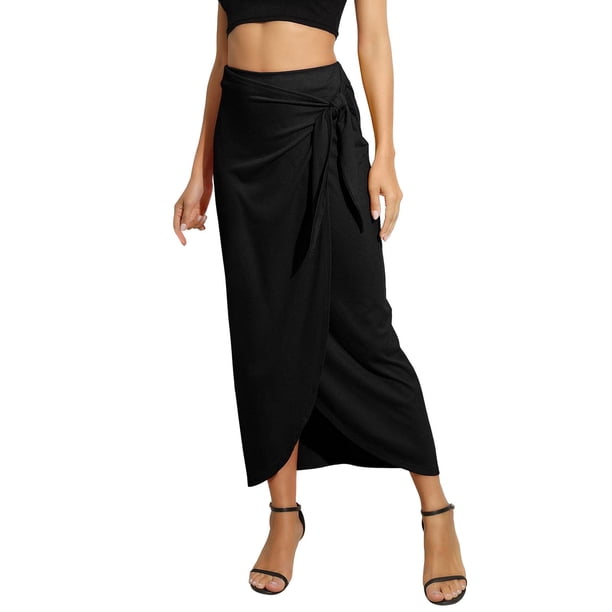 Gibobby Plisado Mini Falda De Las alta, abrigo, lápiz, faldas largas para mujer, ceñido, bohemio, drapeado, ceñido al frente, con cremallera en la espalda(Negro, S)