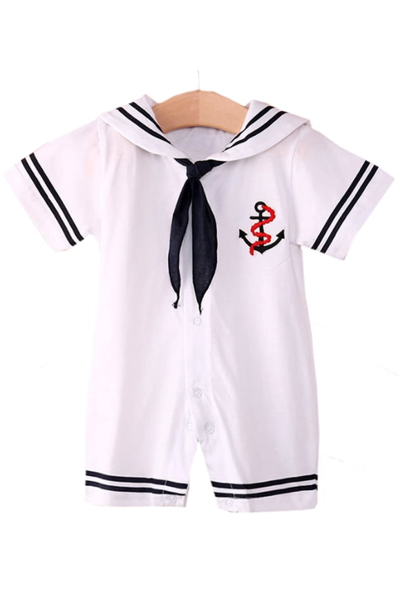 Baby Boy Marine Sailor Costume Short Sleeve Romper Onesie Outfit (XL/18-24 Months)