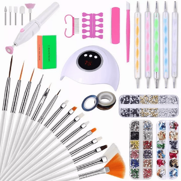 Kit De Decoración Uñas Con Lampara Led Blanca Malubero Kit de Manicure