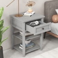 thumbnail image 2 of CLEARANCE! Modern Wooden Nightstand with Storage Drawer and Two-Tier Shelves for Living Room/Bedroom,Gray, 2 of 9