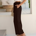 thumbnail image 5 of Work Capris Stretch Women's Casual Dress Wide Leg Cropped Pants Solid Tie Waist Loose Flowy Capris with Pocket for Summer Business Brown S, 5 of 9