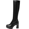 thumbnail image 2 of HUPOM Work Boots For Women Heels High Heel Leather Zip-Up Knee High Boots Black 36, 2 of 6