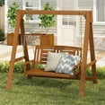 thumbnail image 2 of Furinno Tioman Hardwood Hanging Porch Swing with Stand in Teak Oil, Light Wood, 2 of 6
