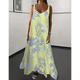 thumbnail image 5 of Vestido Bohemio de Verano con Tirantes Finos, Sin Mangas y Cuello en V para Mujer, con Estampado Floral, para Vacaciones, Amarillo XXXL, 5 of 10