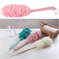 thumbnail image 2 of Bath Brush Long Handle Non-slip Shower Back Scrubber; Sponge Ball Back Scrubber Foaming Scrub Tool, Pink, 2 of 8