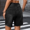 thumbnail image 4 of Jean Shorts Womens Fashion Adjustable Waist Frayed Edges Denim Shorts Soild Color Casual High Waisted Botton Summer Shorts with Pocket, 4 of 6