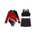 thumbnail image 4 of TSSOE Kids Girls Long Sleeve Gymnastics Leotard with Crop Tops Athletic Shorts Sets Rhinestone Dance Unitard Biketards Red 6, 4 of 5
