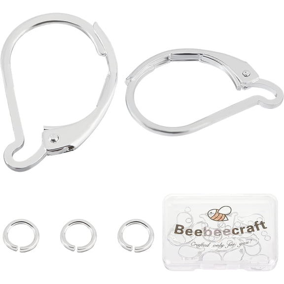 1 Box 20Pcs Leverback Earring Findings 925 Sterling Silver Plated French Earring Hooks 15.6x10mm Ear Wire Clip Earring Connector with 20Pcs Open Jump Rings