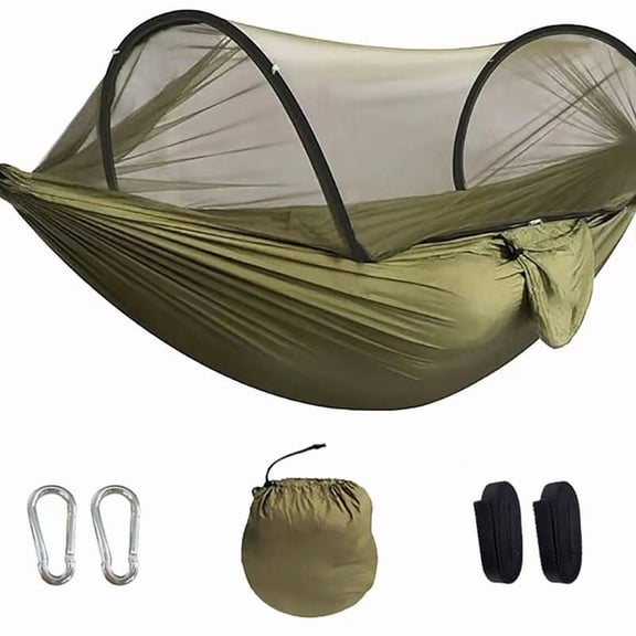 Large Camping Hammock With Mosquito Net 2 Person Pop-Up Parachute Lightweight Hanging Hammocks Tree Straps Swing Bed For Outdoor Backpacking Backyard Hiking