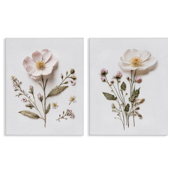 Minimal Pressed Flowers 2 Piece Canvas Wall Art Set, design by Lettered and Lined