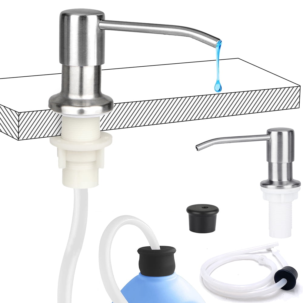 Goutoday Soap Dispenser for Kitchen Sink and Extension Tube, Stainless Steel Soap Dispenser Pump Head, 47 inches Tube Connects to Soap Bottle, Built-in Hand Lotion Deck Mount Dispenser Pump Silver