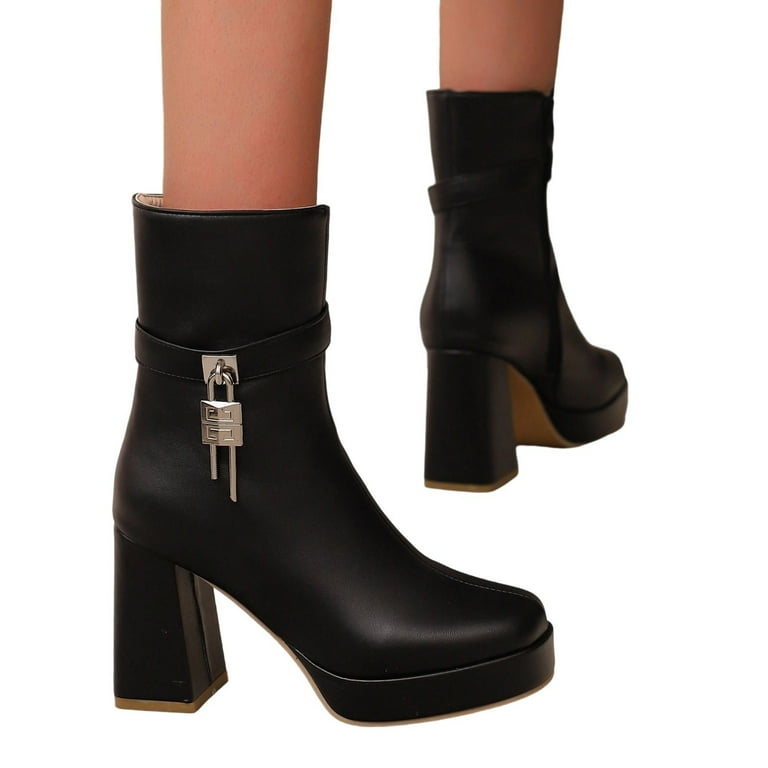 Women's Boots Thick-Soled Square Toe Mid Calf Boots Women's