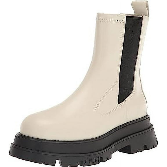 Ash Elite Tofu Pull On Rounded Toe Elasticated Tabs Chunky Heel Ankle Boots (Tofu, 5)