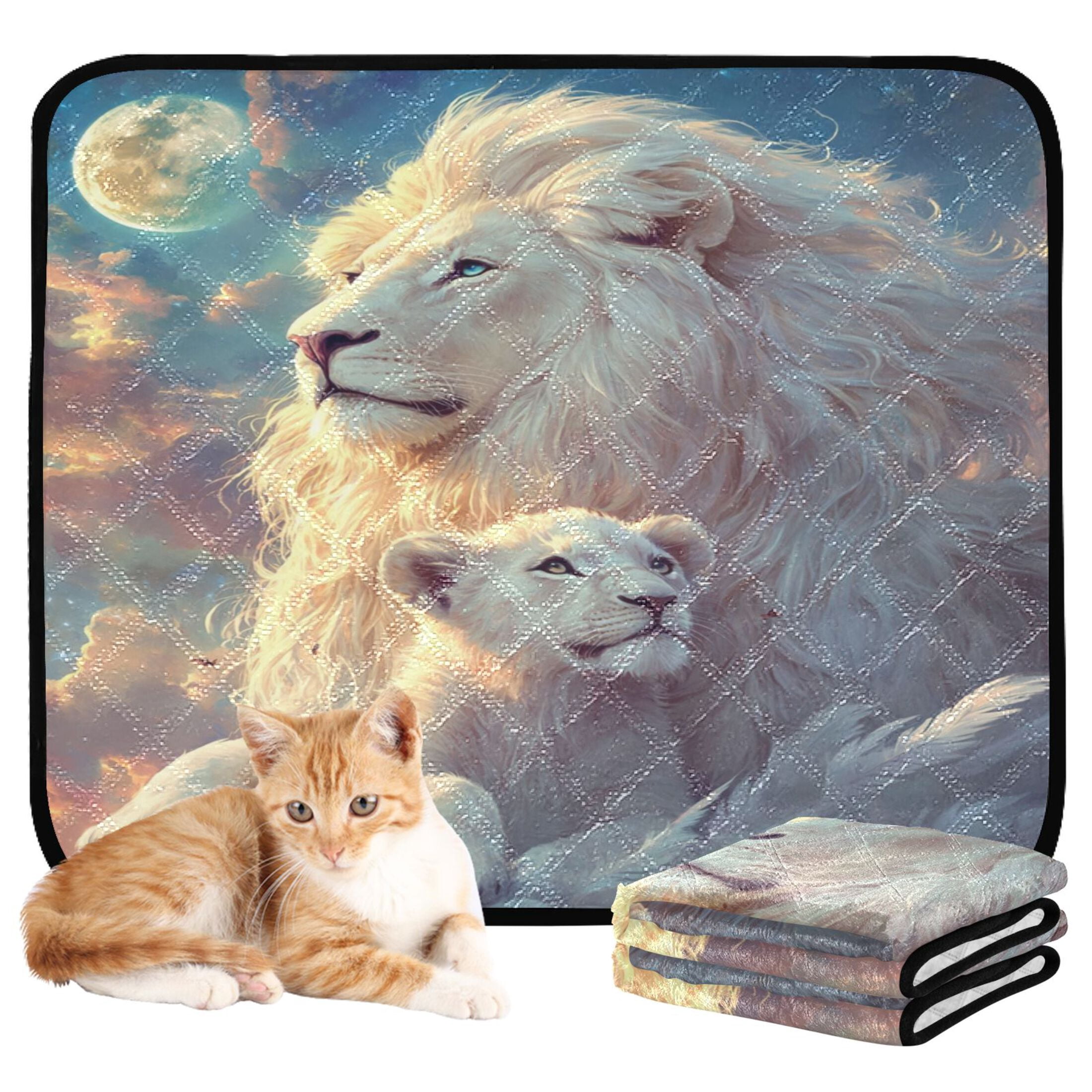 Qxltty White Maned Lions Cat litter Pads Pet Set of 2 Diaper Mats Center Anti-leakage Layer Absorbent Soft and Comfortable