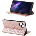 thumbnail image 5 of Crossbody Wallet for iPhone 13 Mini Case with Adjustable Lanyard Strap Credit Card Holder 5.4",PU Leather Zipper Handbag Purse Kickstand Lattice Pattern Cover Case for Men Women Girl,Rose Gold, 5 of 13