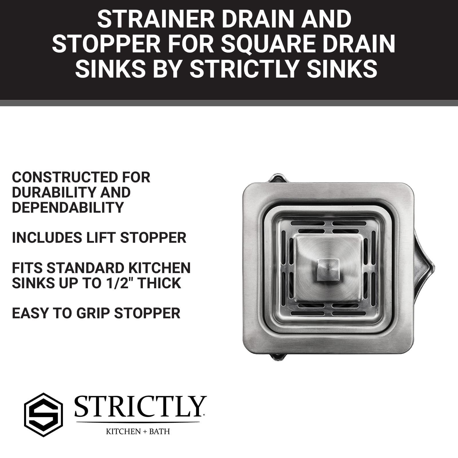 Strictly Sinks Stainless Steel Square Garbage Disposal Adapter for Kitchen Sink Durable with Drain
