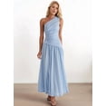 thumbnail image 4 of Formal Maxi Prom One Shoulder Pleated Cocktail Dress Women Wedding Guest Daily Long Party Dresses Light Blue L, 4 of 9