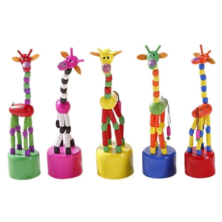

5pcs Children Wooden Giraffe Toy Colorful Dancing Rocking Giraffe Standing Swing Animals Toys (Random Style)