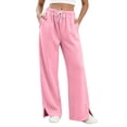 thumbnail image 2 of LEAVINGSUO Wide Leg Pants for Women Plus Size Womens High Waist Drawstring Casual Trousers With Split Hem Pockets Pink S, 2 of 7