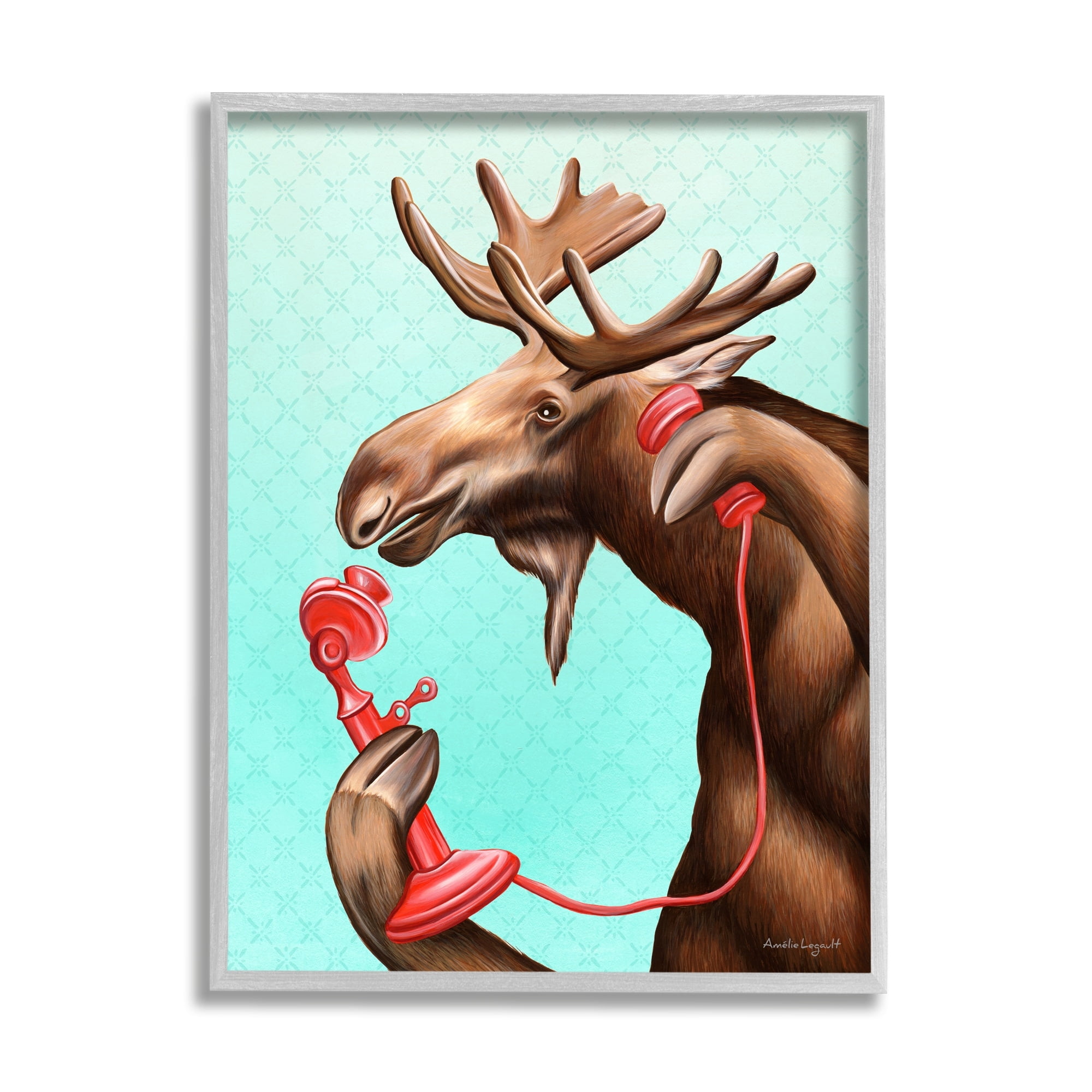 Stupell Industries Vintage Moose With Candlestick Telephone Ombre Background Graphic Art Gray Framed Art Print Wall Art, Design by Amelie Legault