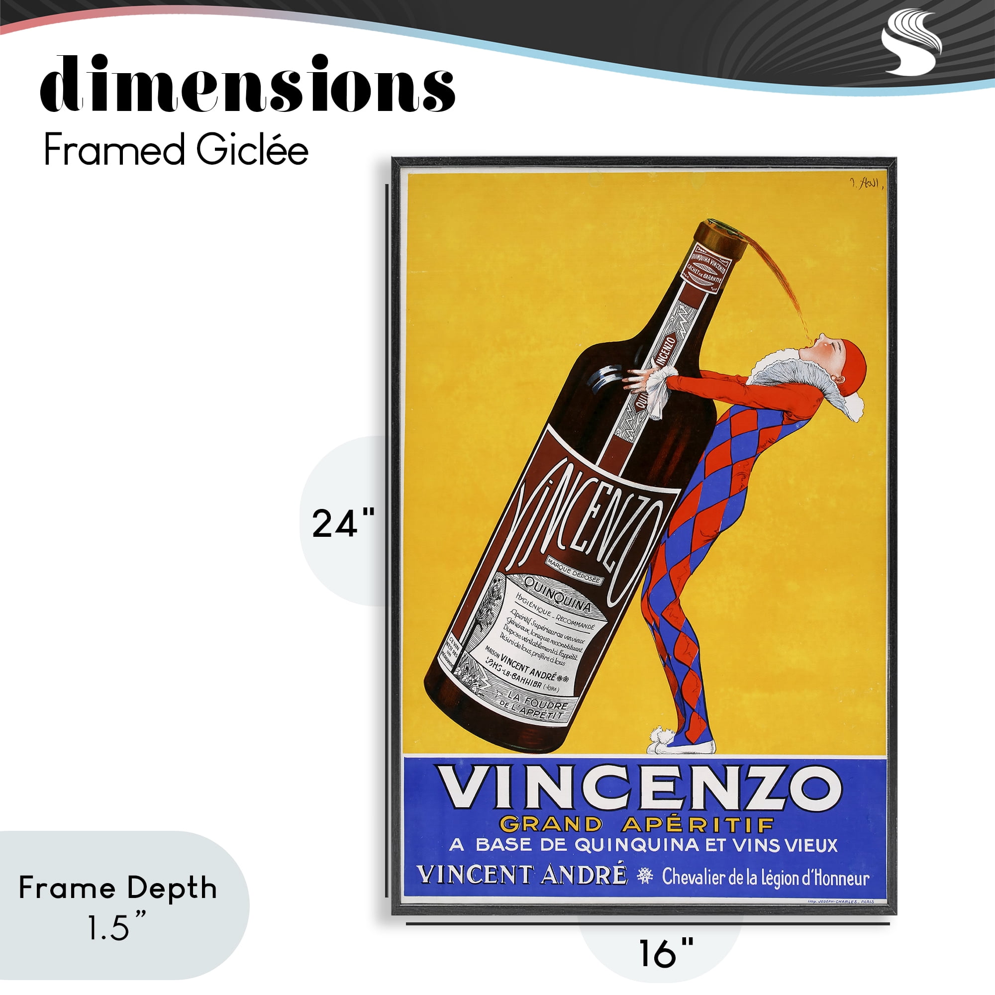 Stupell Industries Vincenzo Vintage Wine Black Framed Giclee Art, design by Vintage Posters