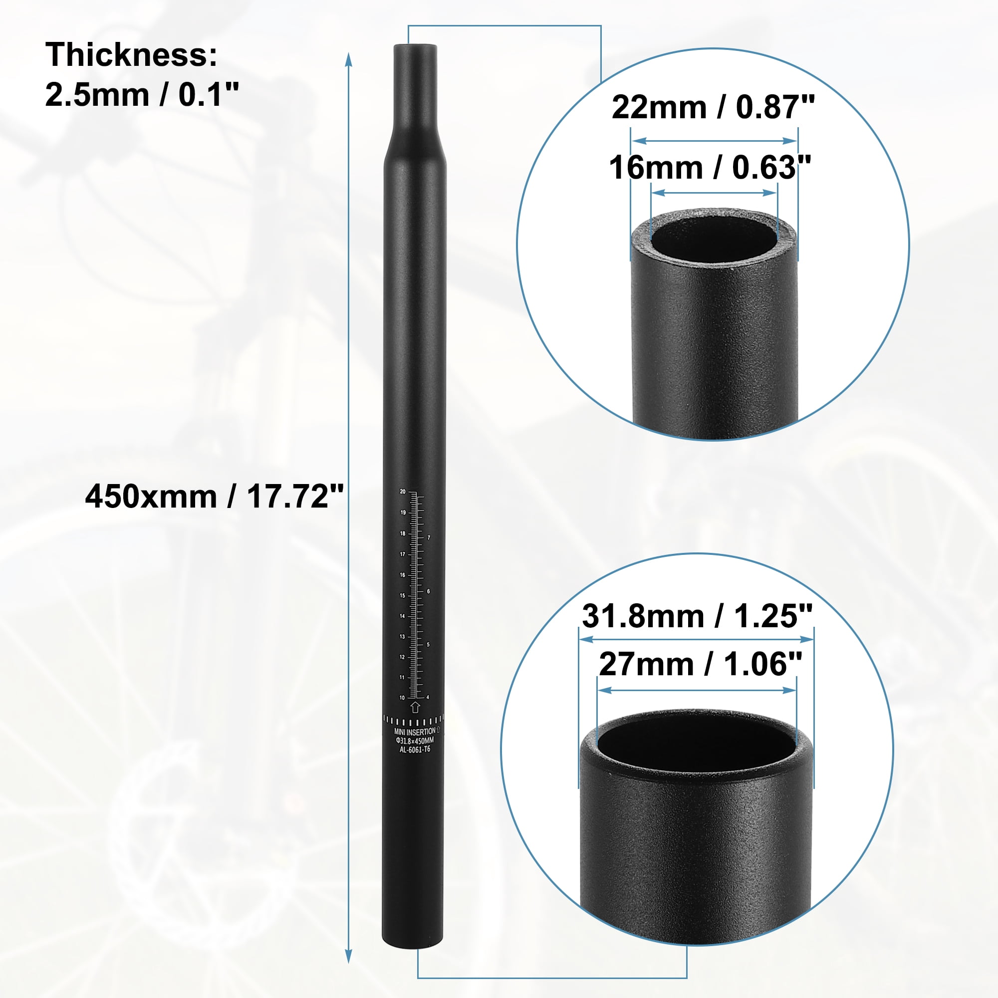 Unique Bargains Bicycle Seat Post Aluminum Alloy Seat Tube with Scale Mark Black 17.72"x1.25"