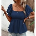 thumbnail image 5 of ECZHAW Womens Tops ,Women's Summer Peplum Tops Square Neck Ruffle Short Sleeve Blouse Smocked Top Dressy Casual Shirts, 5 of 6