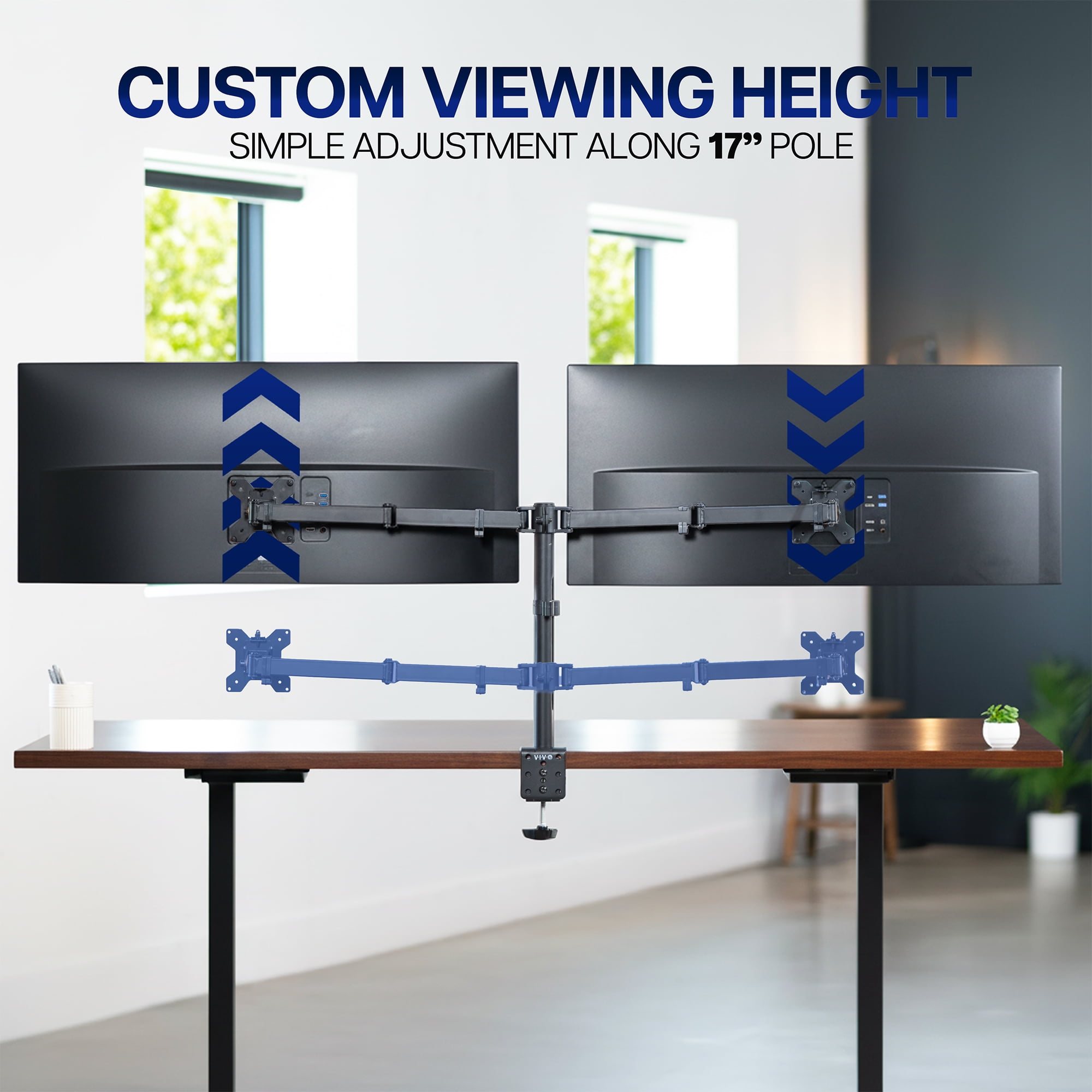 VIVO Black Dual Monitor Adjustable Desk Mount, Fits Ultrawide Screens up to 38"