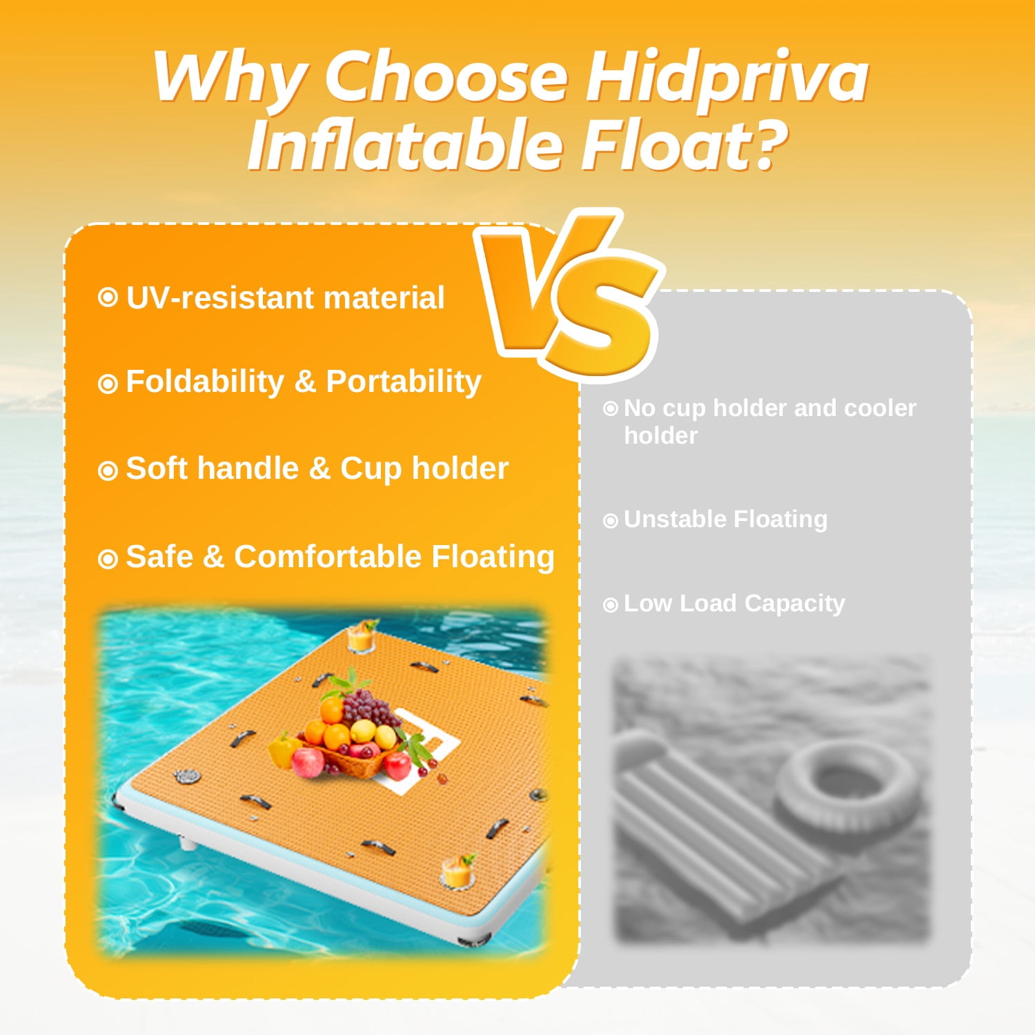Inflatable Floating Dock | 7x7ft Inflatable Floating Island | Built-in Cup Holders & Action Camera Mounts | 12mm EVA Non-Slip Foam Deck | Inflatable Patio Dock for Lakes, Pools, Boats |
