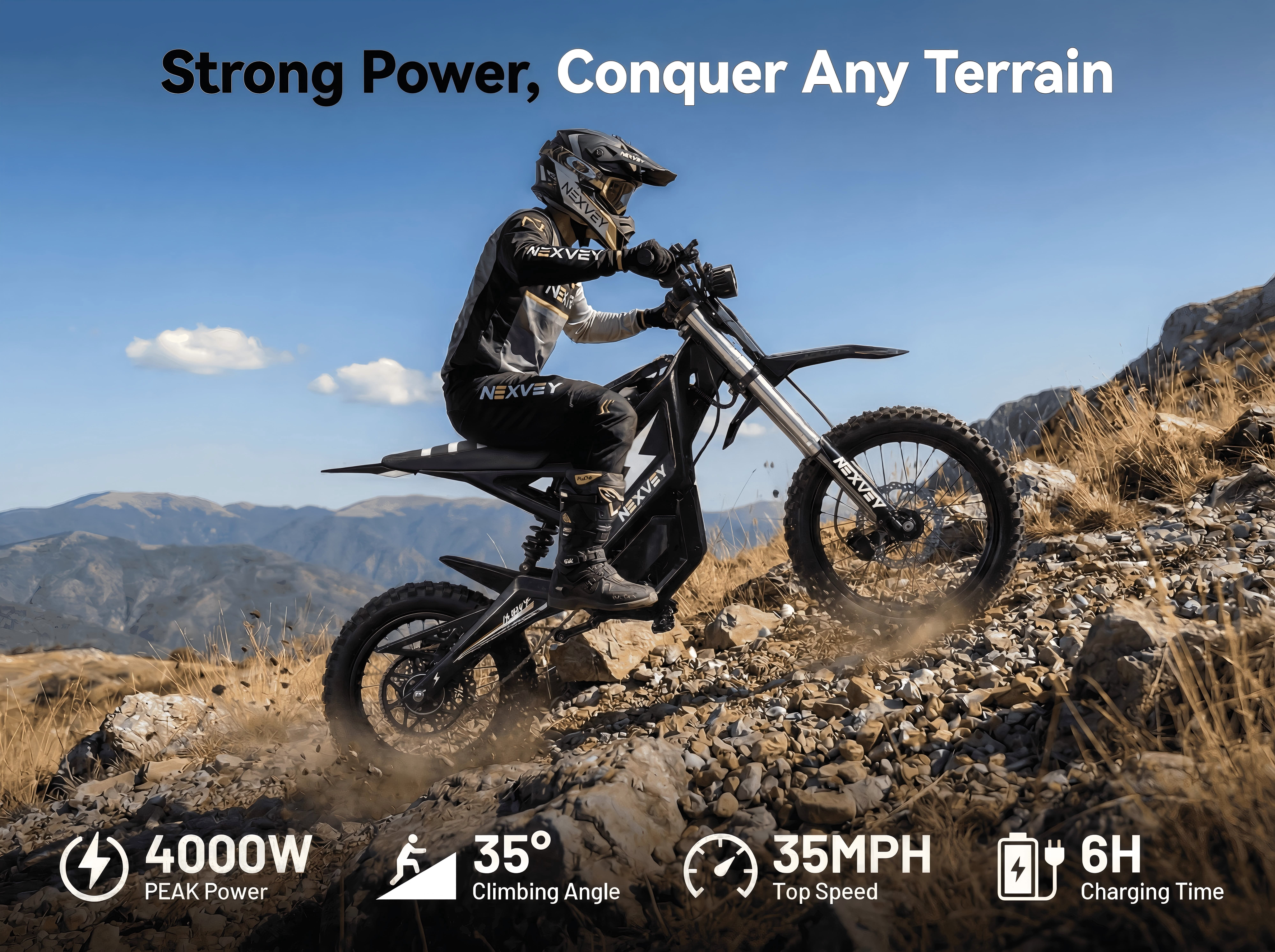 NEXVEY Flash 4000W Peak Electric Dirt Bike for Teens, 48V 22.5AH 35MPH Max Speed 35 Miles Range, Wheelie Assist, Dual Suspension & Dual Disc Brakes, Come with Body Armor