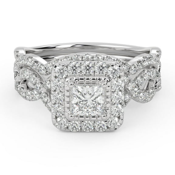 AFFY Twisted Infinity Halo Bridal Set Rings for Women, 1.10 Carat (ctw) Princess And Round Lab Grown Diamond Engagement Wedding Ring 14K White Gold Over 925 Sterling Silver F-G-H, SI Quality -4