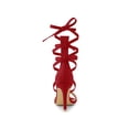 thumbnail image 2 of BLISSFUL STEP Women's Open Toe Stiletto Heeled Lace up Solid Sandals Red 9, 2 of 7