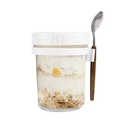 

Glass Jars Sealed Glass Cup with Lid & Spoon Holder for Yogurt Breakfast 350ML