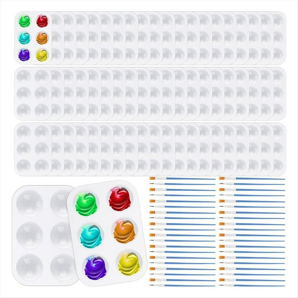 Juego de de Pinceles para Pintar, 100 Pinceles de Nailon, 50 Bandejas de Plástico para Pintar, Pinceles de Nailon para Pintar